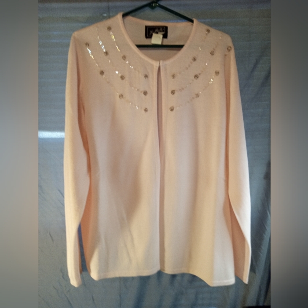 Heathcote Soft Pink Sequin Embellished Plus Size Cardigan